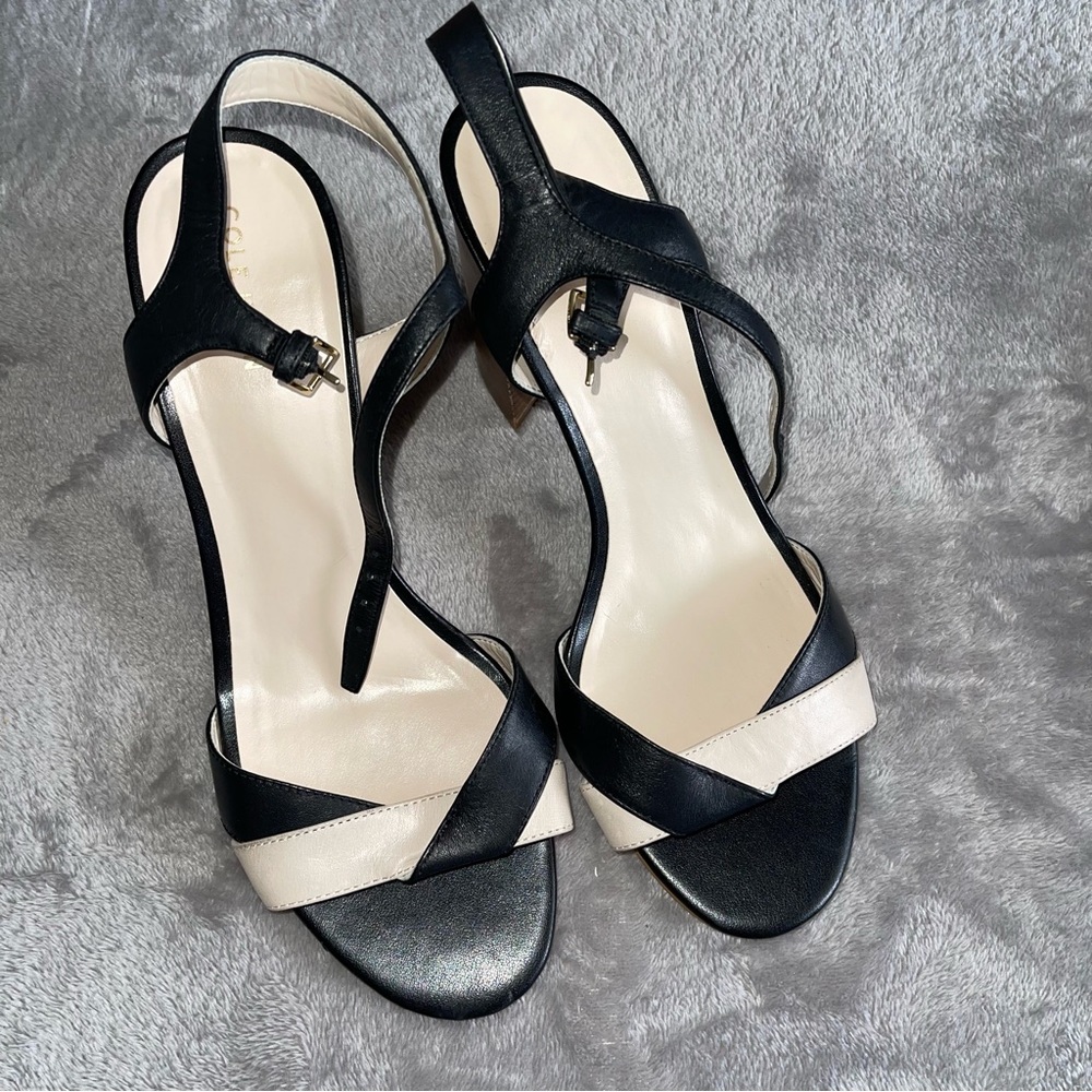 Cole Haan leather black/cream heel sandals